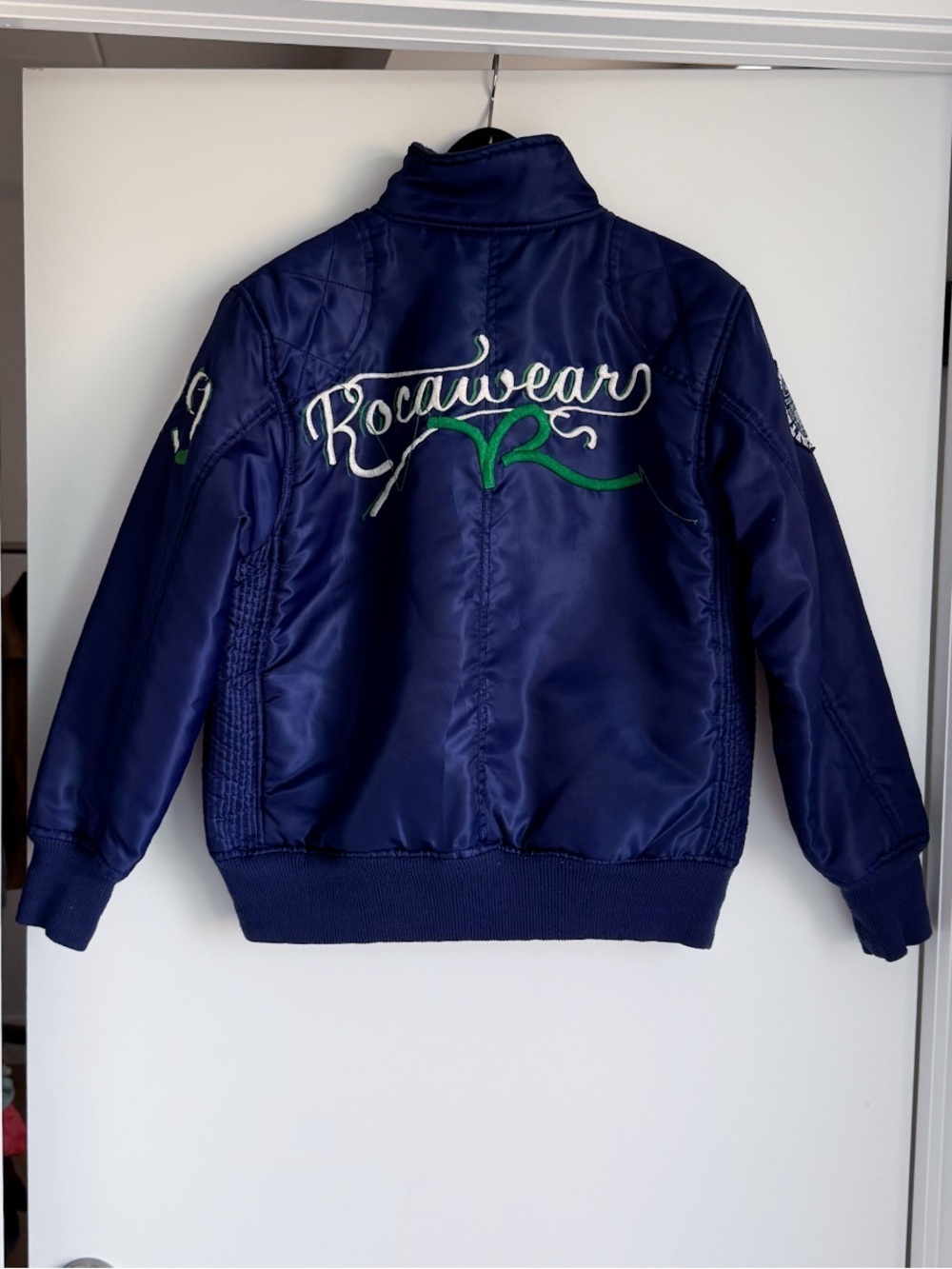 Vtg Rocawear Quilted Padded Bomber Jacket Blue Y2K Youth M 10-12
